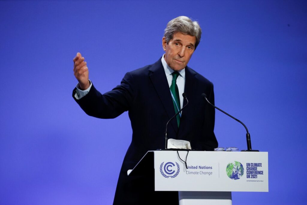 John Kerry delivering his speech at COP 26