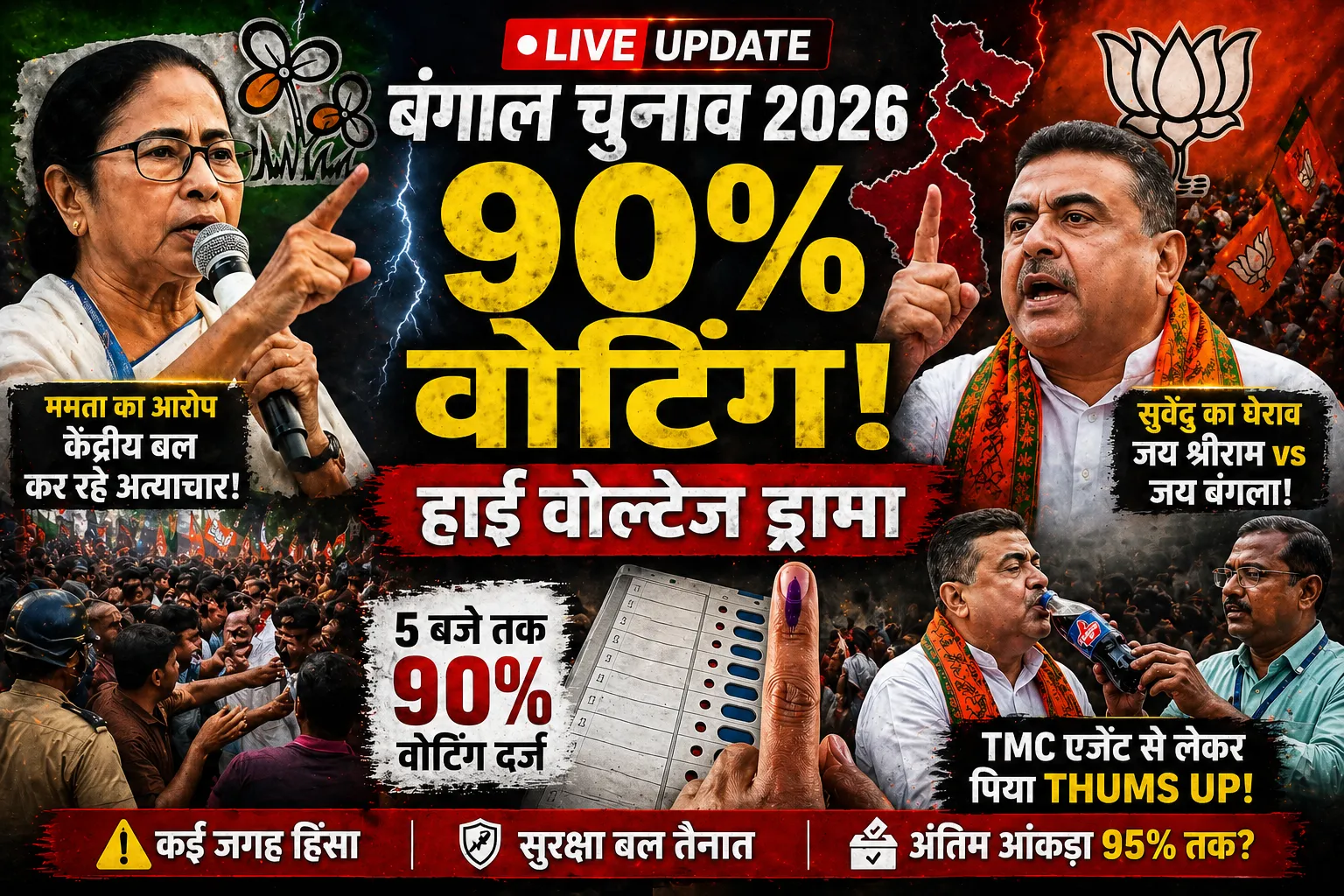 West Bengal Elections 2026 LIVE: दूसरे चरण में रिकॉर्ड वोटिंग, कई जगह तनाव, सियासी आरोप-प्रत्यारोप तेज