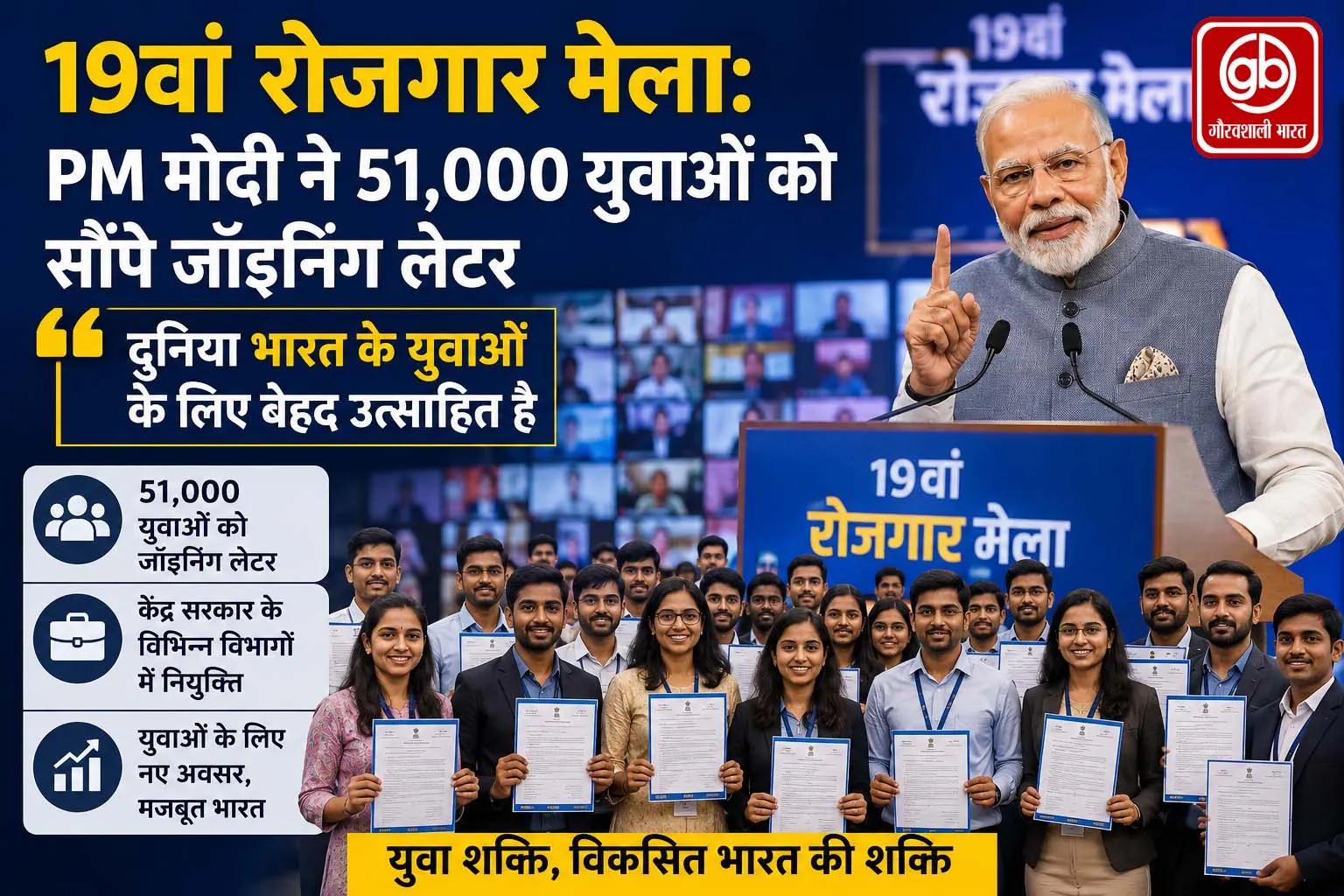 19वां रोजगार मेला: मोदी ने 51,000 युवाओं को सौंपे जॉइनिंग लेटर