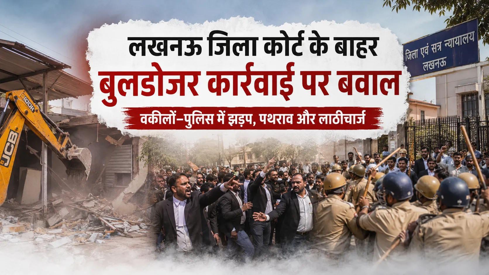 लखनऊ जिला कोर्ट के बाहर बुलडोजर कार्रवाई पर बवाल, वकीलों और पुलिस में झड़प