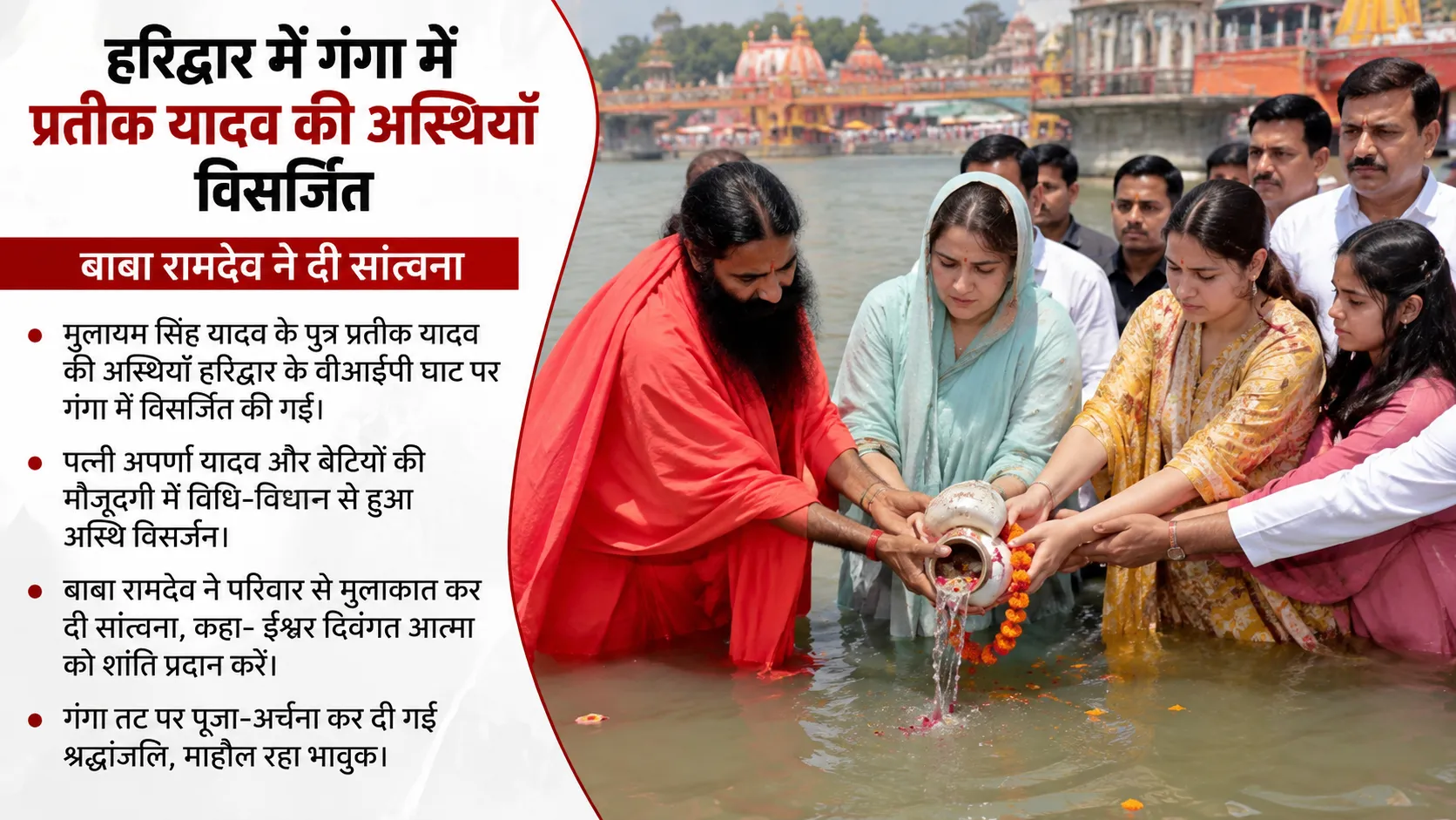 हरिद्वार में गंगा में विसर्जित की गई प्रतीक यादव की अस्थियां, बाबा रामदेव ने दी सांत्वना