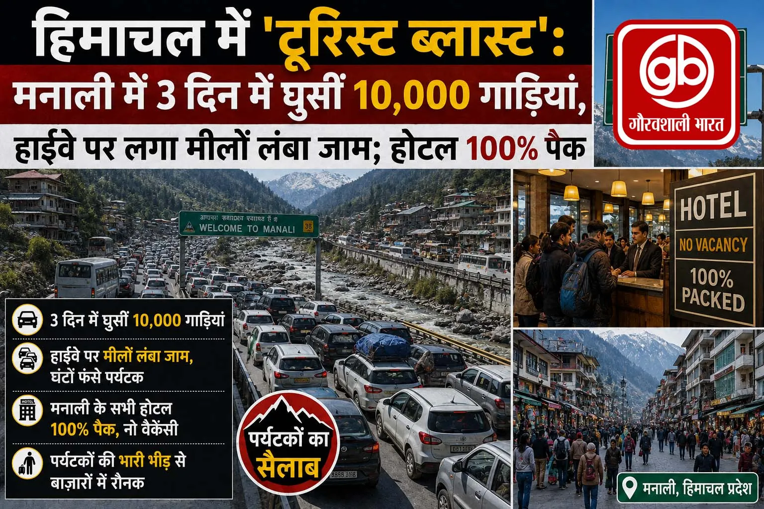 मनाली में 3 दिन में पहुंची 10,000 गाड़ियां