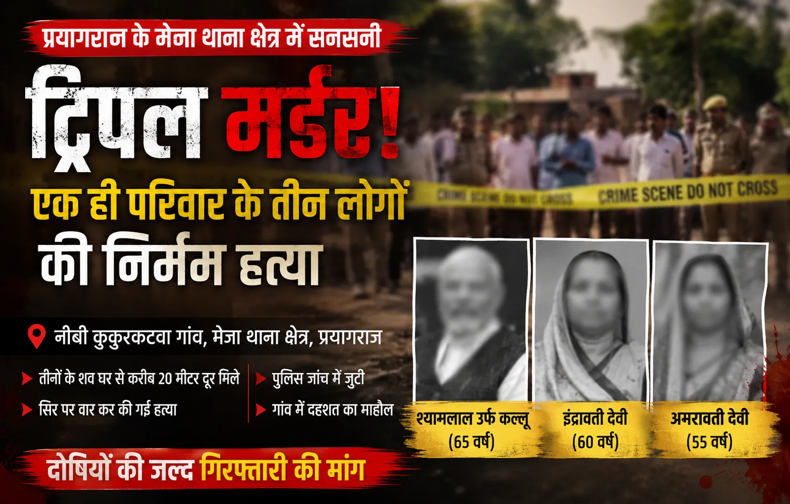 प्रयागराज ट्रिपल मर्डर: एक ही परिवार के तीन लोगों की निर्मम हत्या से दहला इलाका