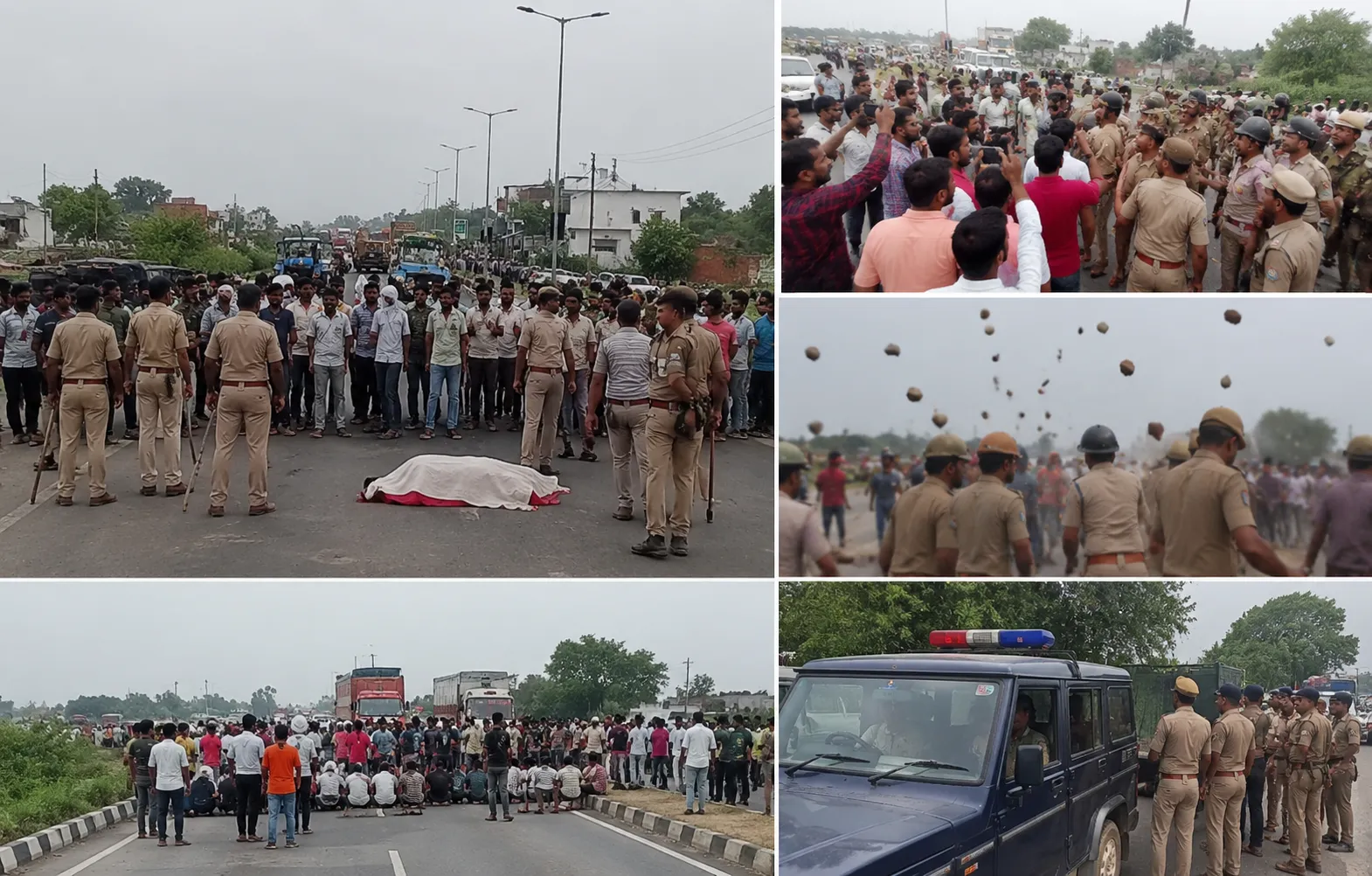 सड़क हादसे के बाद बवाल, शव रखकर किया प्रदर्शन, पुलिस पर पथराव