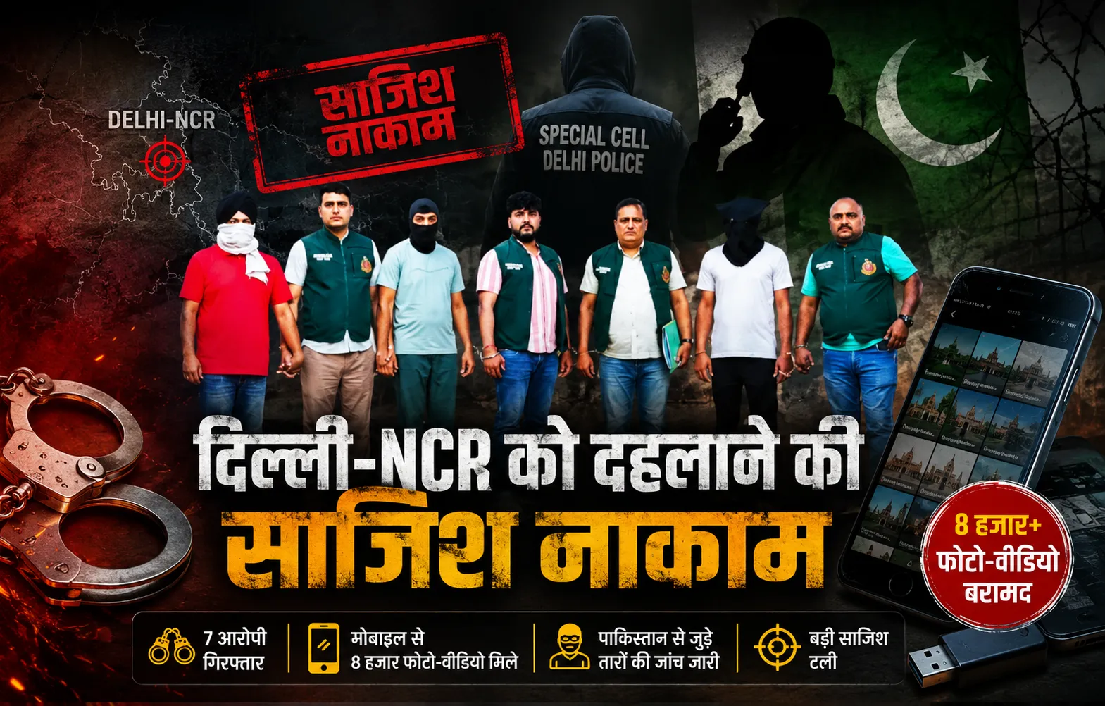 दिल्ली-एनसीआर को दहलाने की साजिश नाकाम: पाकिस्तान से संचालित मॉड्यूल का भंडाफोड़, 7 आरोपी गिरफ्तार