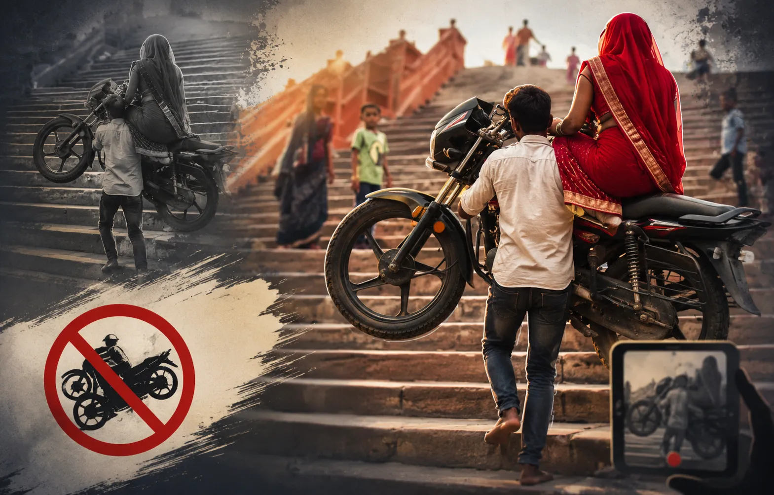 बाइक उठाकर पत्नी को बैठाकर बनाई रील, वायरल वीडियो पर पुलिस ने शुरू की जांच