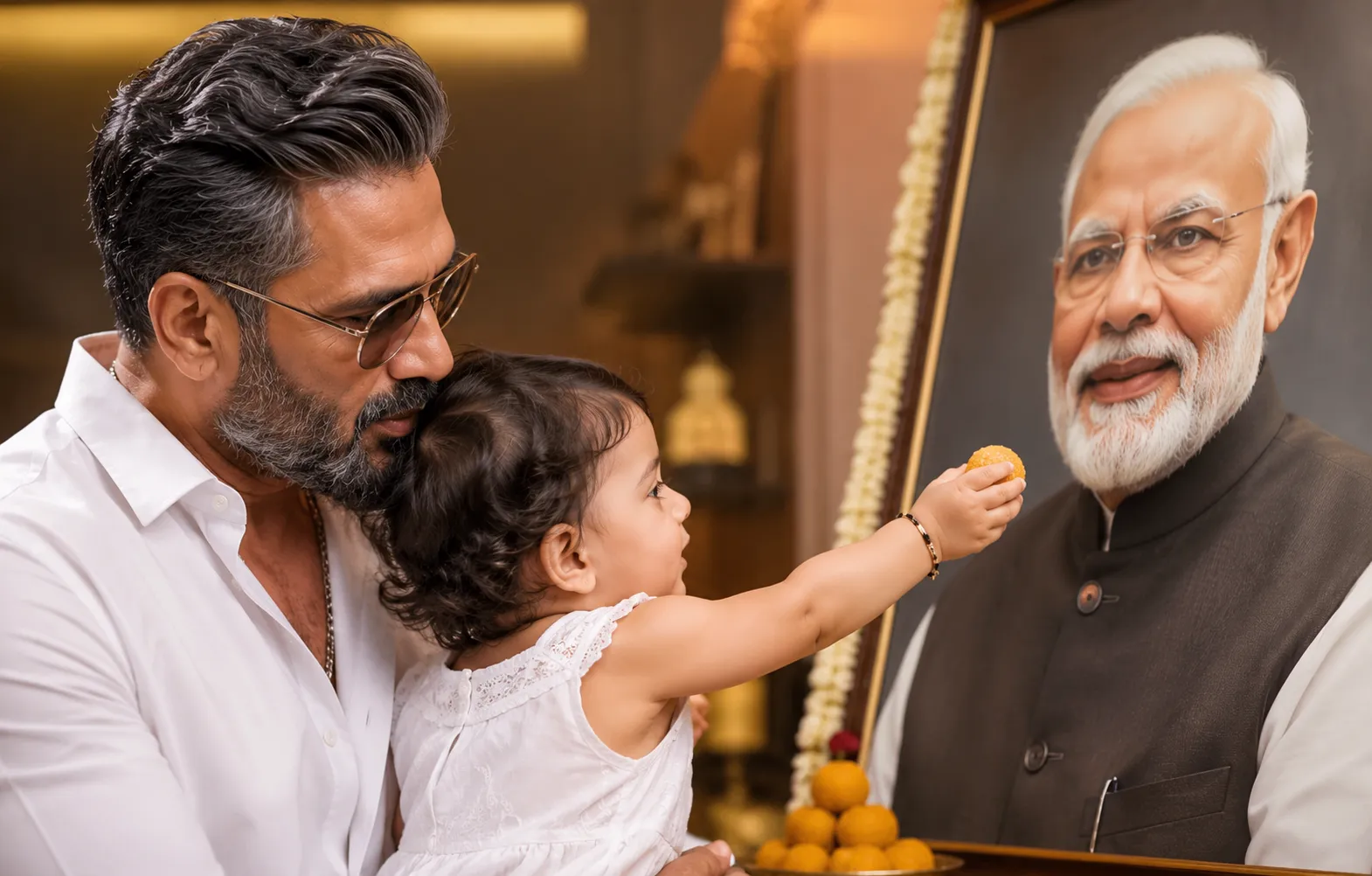 सुनील शेट्टी बोले- मेरी पोती हर सुबह मोदी जी को लड्डू खिलाती है