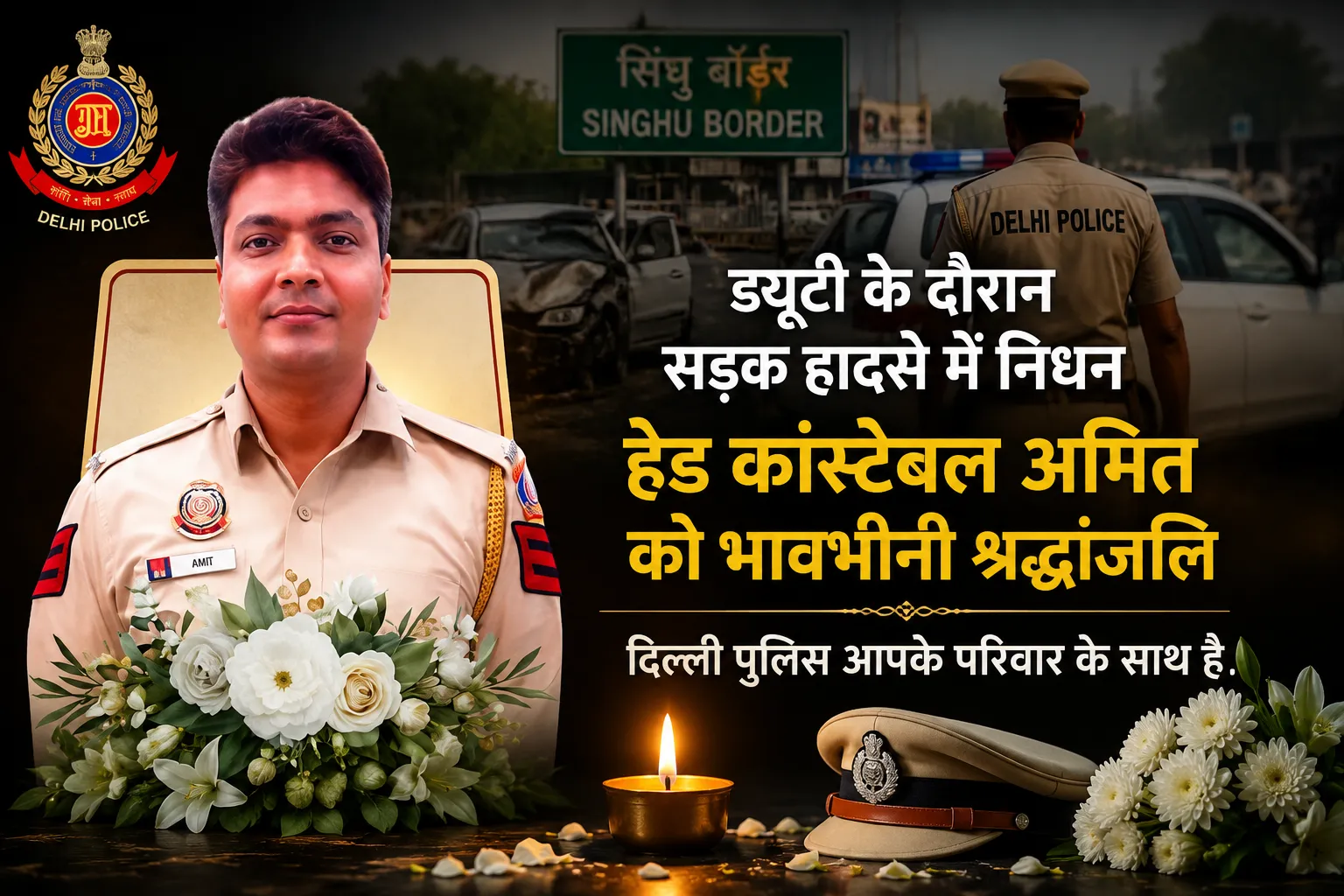 दिल्ली पुलिस के हेड कांस्टेबल अमित की ड्यूटी के दौरान सड़क हादसे में मौत, पुलिस ने दी भावभीनी श्रद्धांजलि