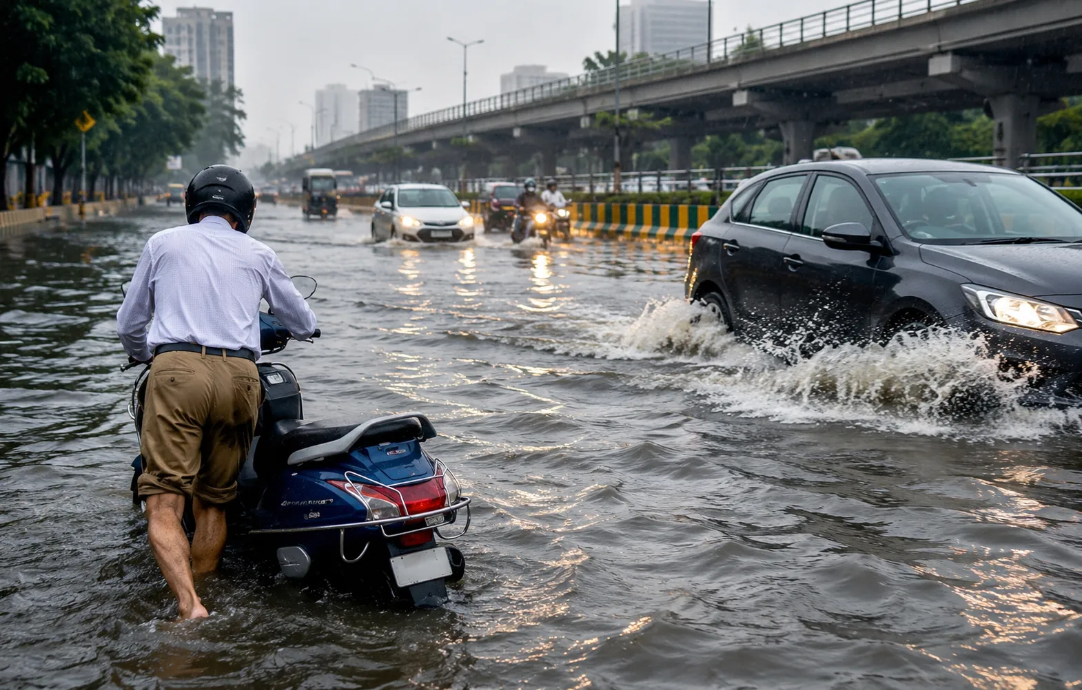 नोएडा सेक्टर 62 में बारिश के बाद जलभराव, लोगों की बढ़ीं मुश्किलें