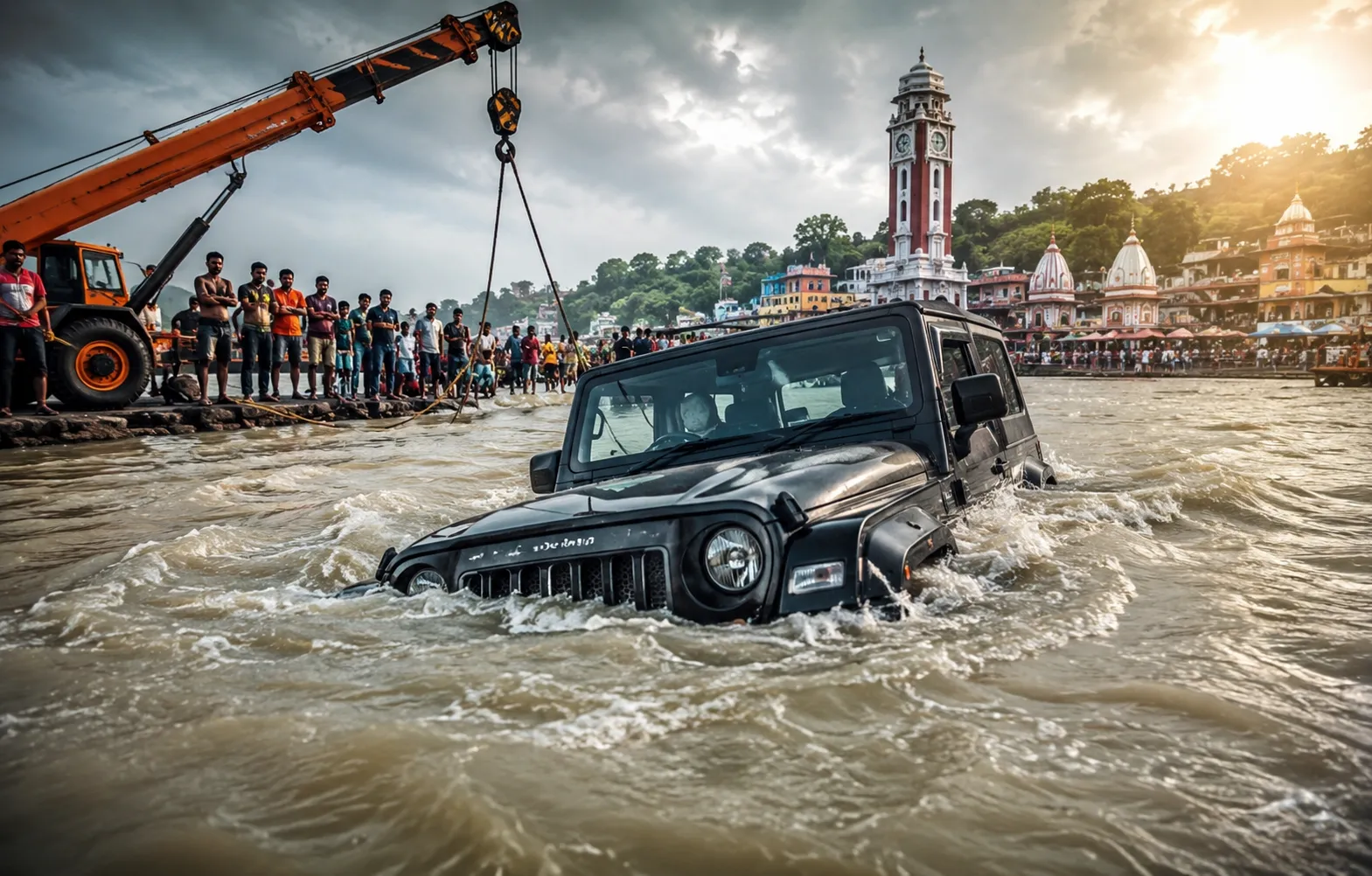 गंगा की तेज धारा में उतारी थार, बीच नदी में फंसी SUV, पुलिस ने किया सीज