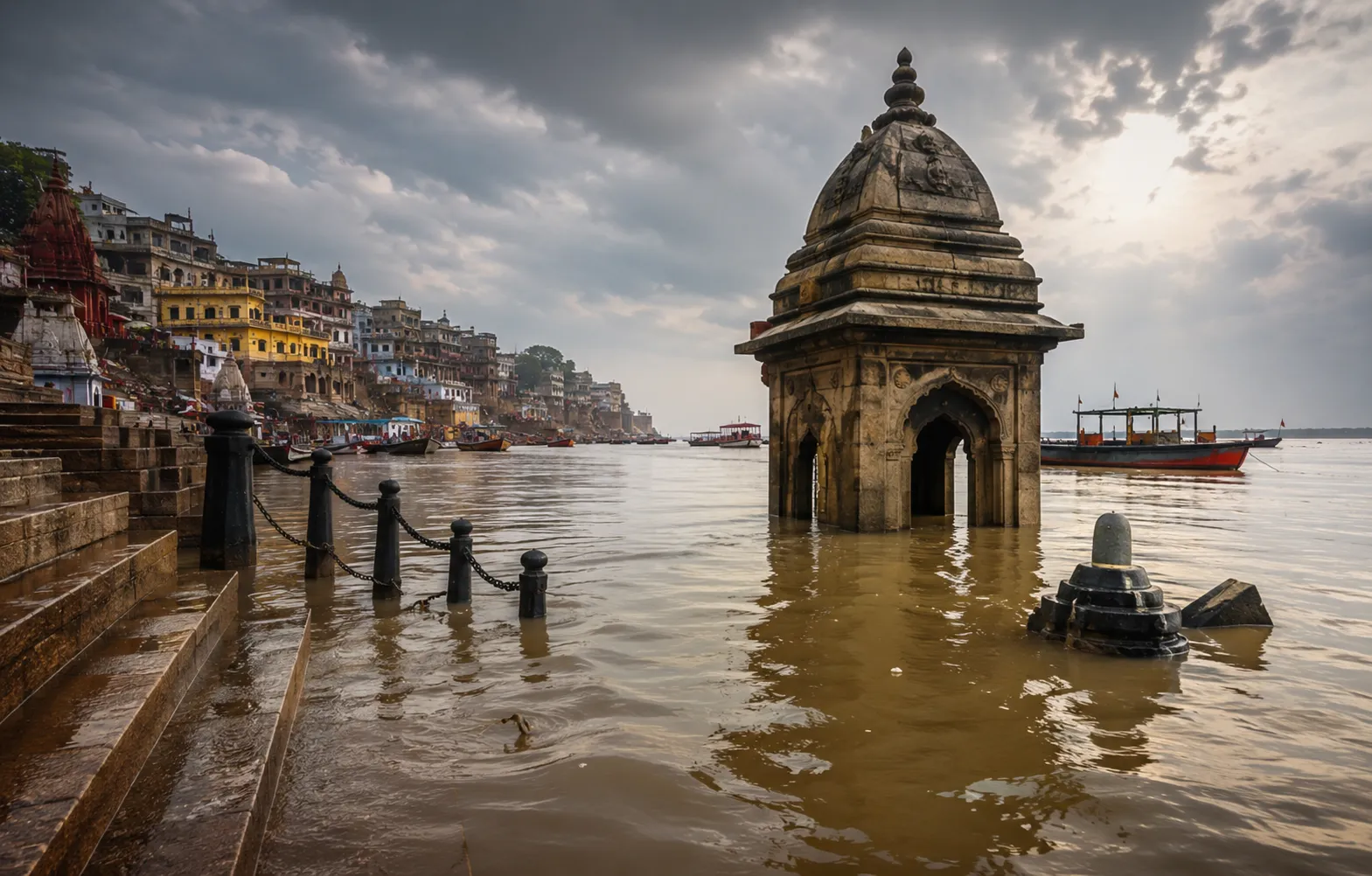 गंगा का रौद्र रूप! डूबे काशी के घाट, मंदिर जलमग्न, सख्ती बढ़ी