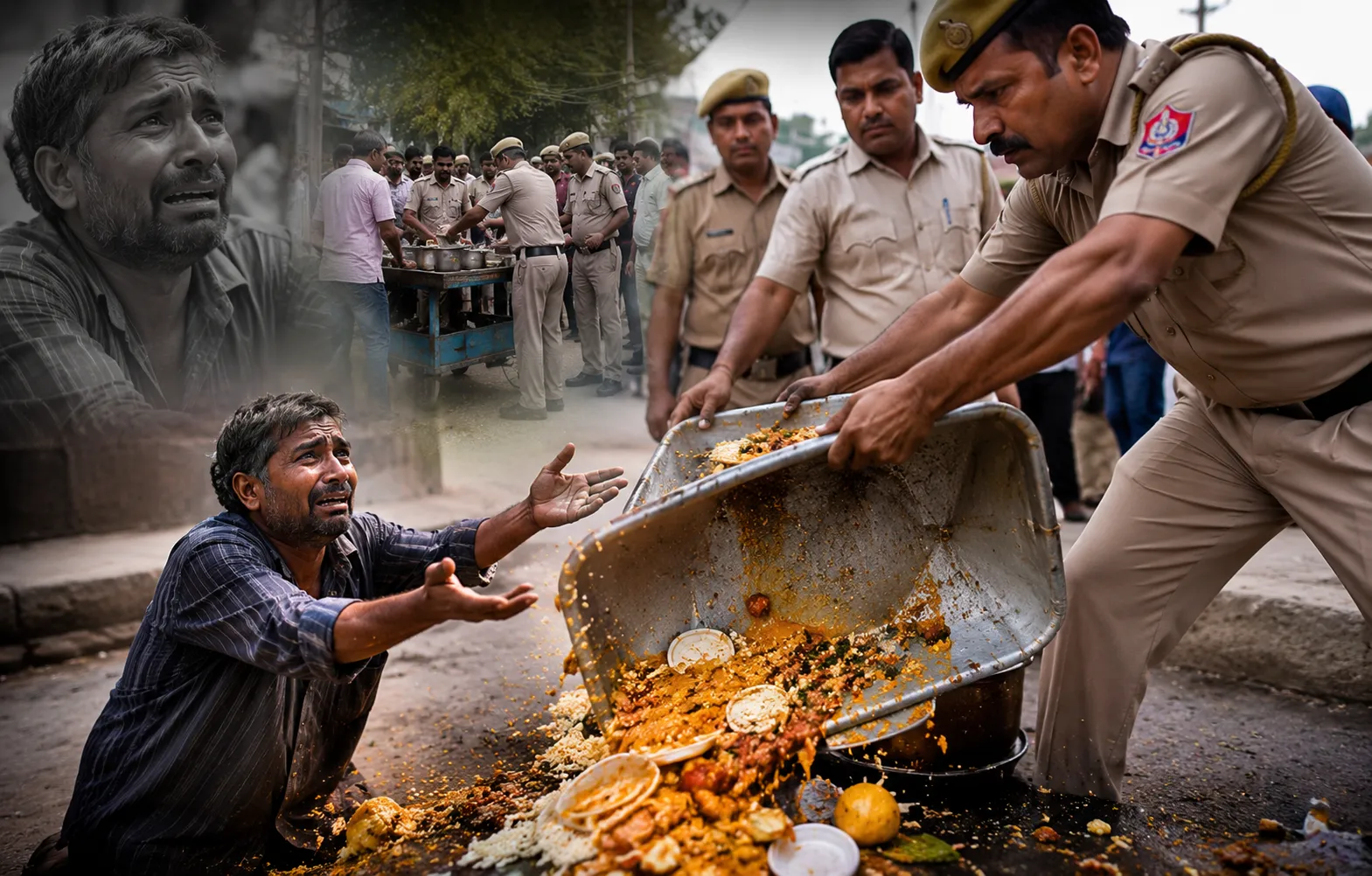 दिल्ली पुलिस ने सड़क पर फेंका गरीब का खाना, VIDEO वायरल