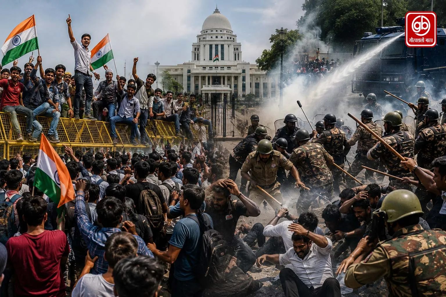झारखंड विधानसभा घेराव के दौरान छात्रों पर लाठीचार्ज