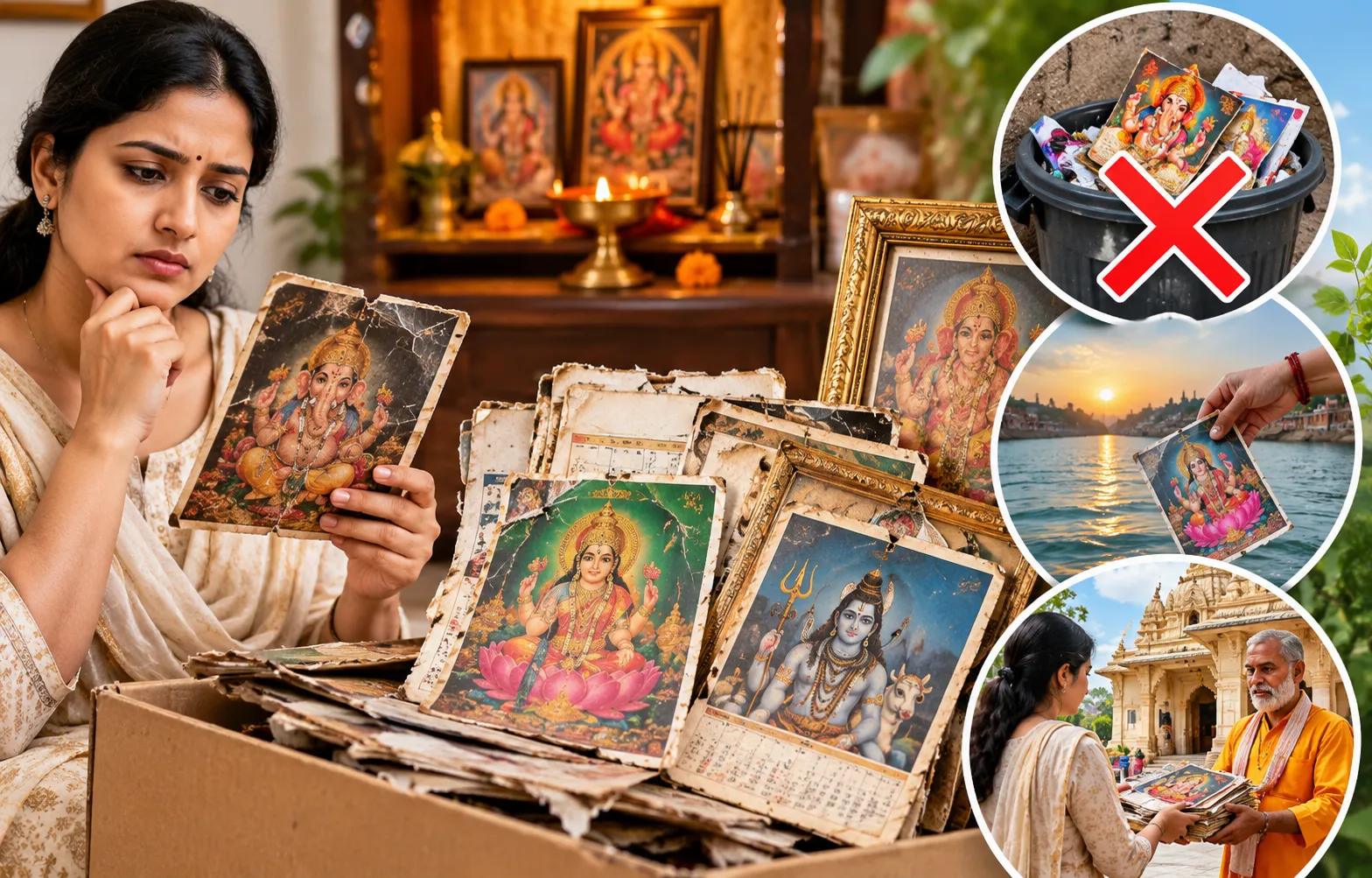 पूजा की पुरानी तस्वीरें फेंकने से पहले जान लें सही तरीका