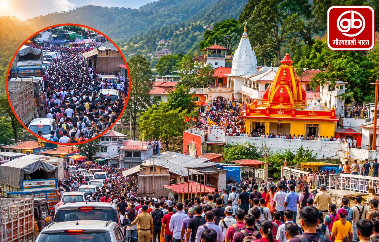 कैंची धाम में उमड़ा श्रद्धालुओं का सैलाब, घंटों लंबा जाम