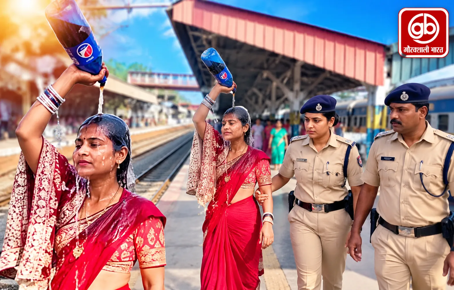 बख्तियारपुर स्टेशन पर रील के लिए कोल्ड ड्रिंक से नहाई महिला